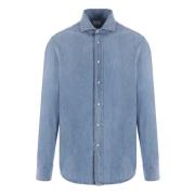 Denim Chambray Button-Up Overhemd Brunello Cucinelli , Blue , Heren