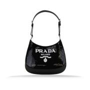 Paillet Schoudertas met Automatische Knoop Prada , Black , Dames