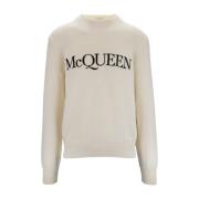 Heren Crewneck Sweater met Geborduurd Logo Alexander McQueen , Beige ,...