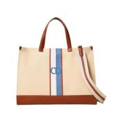 Canvas Shopper Tas met Ovaal Ontwerp Twinset , Beige , Dames