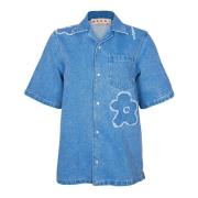 Blauwe Denim Shirt Ruwe Snede Bloem Marni , Blue , Dames