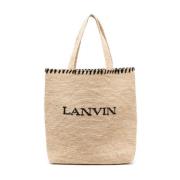 Geborduurd Logo Raffia Tote Tas Lanvin , Beige , Dames