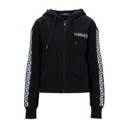 Hoodie met rits en merkdetails Versace , Black , Dames