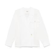 Witte Katoenen Poplin Dubbel-Breasted Overhemd Khaite , White , Dames