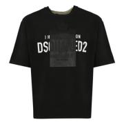 Zwarte katoenen T-shirt met logoprint Dsquared2 , Black , Heren