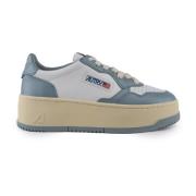 Wit/Zilver Blauw Medalist Platform Leren Sneakers Autry , Blue , Dames