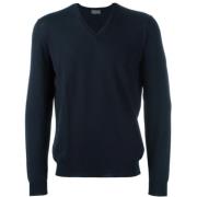 Navy Wol V-Hals Trui Drumohr , Blue , Heren