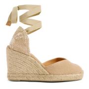 Carina gewassen katoenen espadrilles met striksluiting en 9 cm sleehak...