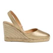 Carissa metallic leren espadrilles met open hiel en 9 cm sleehak. Cast...