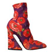 Paarse Bloemen Jersey Enkellaars Schoenen Dolce & Gabbana , Multicolor...