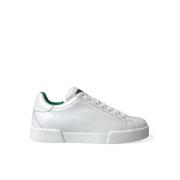 Elegante Portofino Leren Sneakers Dolce & Gabbana , White , Heren