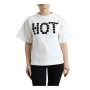 Kristalversierd T-shirt met Motief Dolce & Gabbana , White , Dames