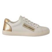 Elegante witte leren sneakers met gouden accenten Dolce & Gabbana , Wh...