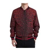 Rode Luipaardprint Bomberjack Dolce & Gabbana , Red , Heren