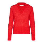 Zachte Gebreide Kraag Pullover Scarlet InWear , Red , Dames