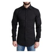 Elegant Zwart-Gouden Slim Fit Overhemd Dolce & Gabbana , Black , Heren