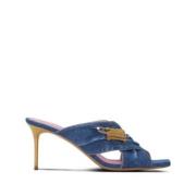 Safety-pin Denim Mules Balmain , Blue , Dames