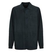 Blauw Leren Caban Jas Corneliani , Blue , Heren