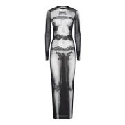 Zwarte Tule Jurk met Naakt Print Jean Paul Gaultier , Black , Dames