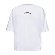 Contrasterende Logo Print Wit T-shirt Palm Angels , White , Heren