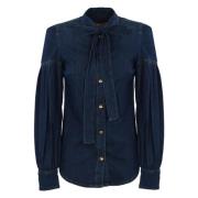 Denim shirt met gerimpeld ontwerp Twinset , Blue , Dames