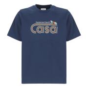 Blauw Katoenen T-shirt met Sportieve Print Casablanca , Blue , Heren