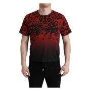 Rood Luipaardprint Crew Neck T-Shirt Dolce & Gabbana , Red , Heren