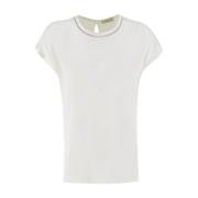 Klassieke Crew Neck T-shirt met Lurex-details Panicale , Beige , Dames