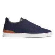 Denim Sneakers met Triple Stitching Ermenegildo Zegna , Blue , Heren