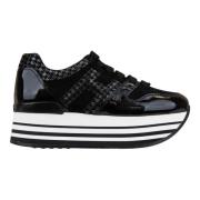 Suède Leren Glitter Sneakers Dames Vetersluiting Hogan , Black , Dames