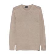 Beige Ribbed Crew Neck Sweater Drumohr , Beige , Heren