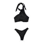 Strass Bikini Set met Haak en Strik F**k , Black , Dames