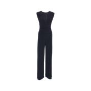 Blauwe Jumpsuit Wijde Pijpen Elegante V-Hals Norma Kamali , Blue , Dam...