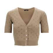 V-hals Vest met Glazen Decoraties Elisabetta Franchi , Beige , Dames