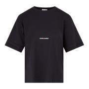 Zwart Katoenen Logo T-Shirt Saint Laurent , Black , Dames