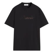 Zwart Denim Script Logo T-Shirt Lanvin , Black , Heren