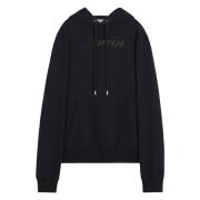 Denim Logo Hoodie Manuscript Stijl Lanvin , Black , Heren