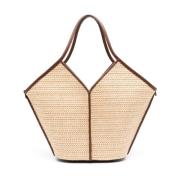 Bruin Leren Geweven Raffia Tote Tas Hereu , Brown , Dames