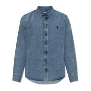 Denim shirt met logo Ami Paris , Blue , Heren