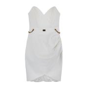 Korte Gedrapeerde Jurk met Gouden Kettingen Elisabetta Franchi , White...