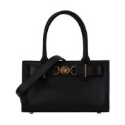 Leren Dames Schoudertas Magnetische Knoop Versace , Black , Dames