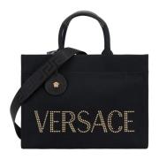 Dames Schoudertas met Leren Details Versace , Black , Dames