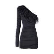 Jurk met Veerdetail en Asymmetrische Mouw Aniye By , Black , Dames