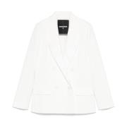 Witte Double-Breasted Jas met Klepzakken Patrizia Pepe , White , Dames