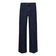 Blauwe Denim Wijde Pijp Broek Polo Ralph Lauren , Blue , Dames