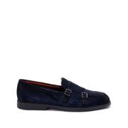 Blauwe Platte Schoenen met Gesp Sluiting Santoni , Blue , Heren