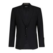 Slim Fit Wollen Jas met Zakken Hugo Boss , Black , Heren