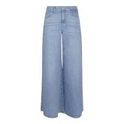 Blauwe Linnen Wijde Pijp Jeans 7 For All Mankind , Blue , Dames