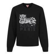 Zwarte Sweatshirt met Happy Tiger Borduurwerk Kenzo , Black , Heren