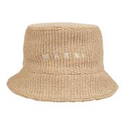 Geborduurd logo raffia bucket hoed Marni , Beige , Dames